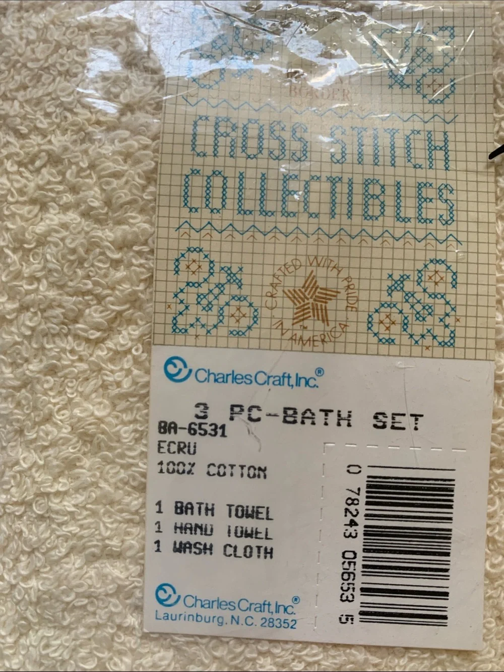 Vintage Cross Stitch Cream Bath Towel Set - Plush Cotton